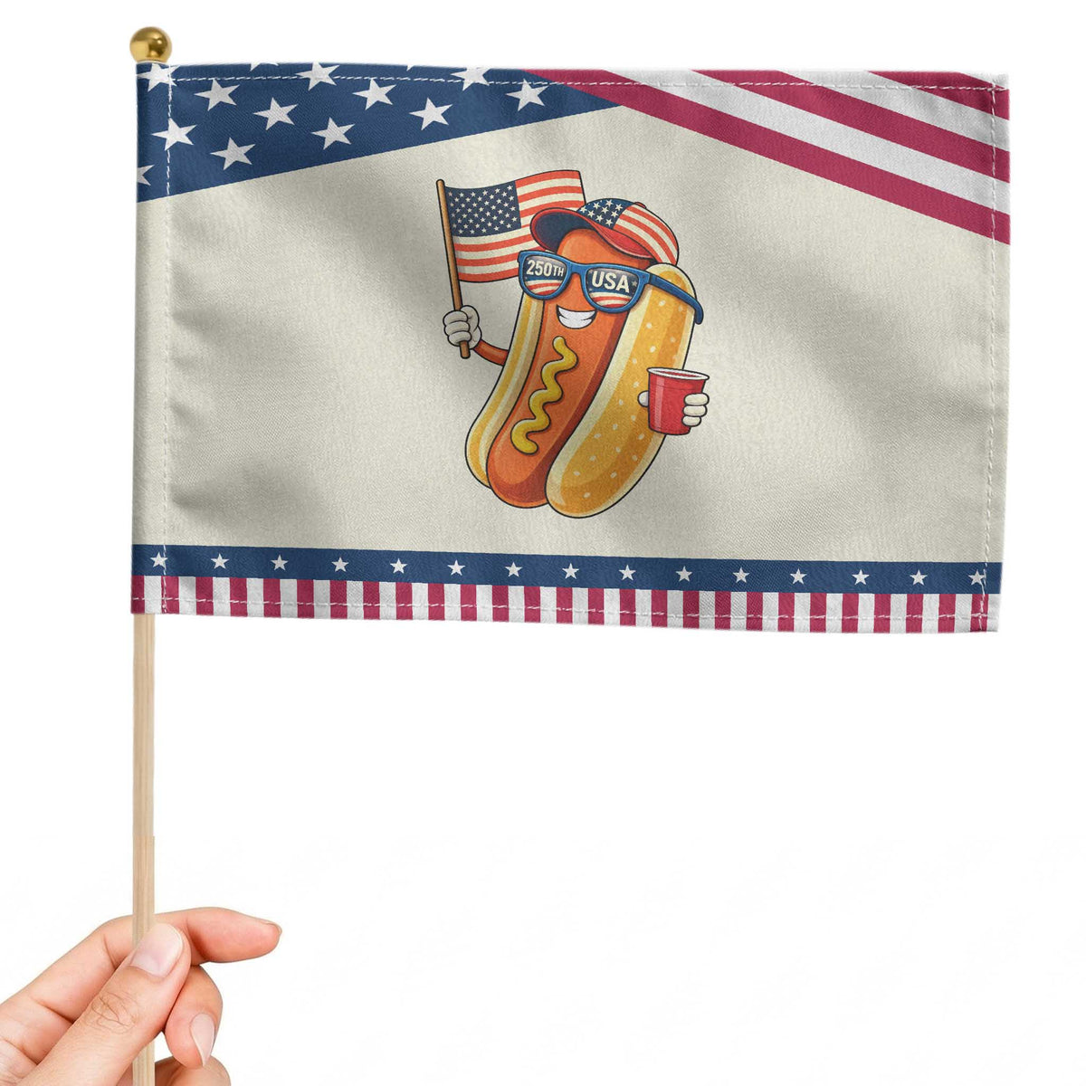 Funny Patriotic Hotdog Patriotic Handheld Flag USA 250th Anniversary TS12 Modern 8.2