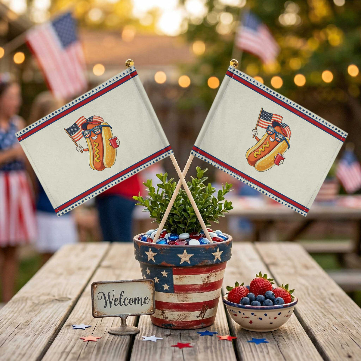 Funny Patriotic Hotdog Patriotic Handheld Flag USA 250th Anniversary TS12 Modern 8.2