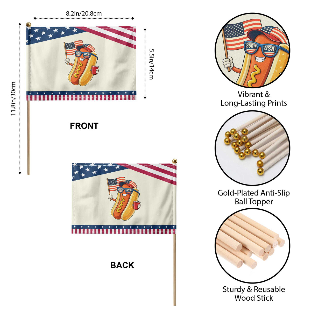 Funny Patriotic Hotdog Patriotic Handheld Flag USA 250th Anniversary TS12 Print Your Wear