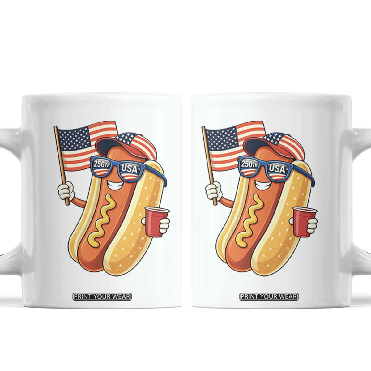 Funny Patriotic Hotdog Coffee Mug USA 250th Anniversary TS12 White Print Your Wear