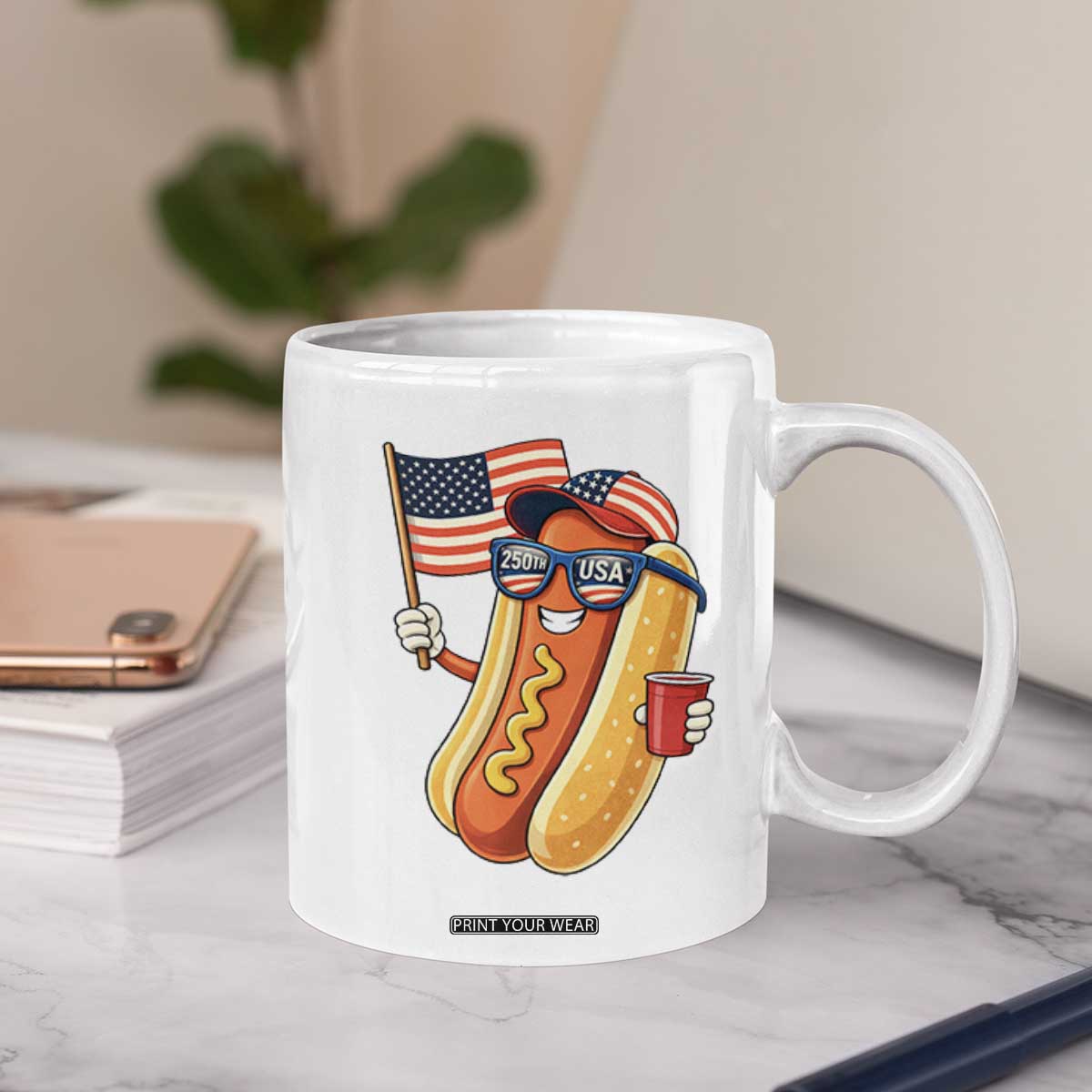 Funny Patriotic Hotdog Coffee Mug USA 250th Anniversary TS12 Print Your Wear