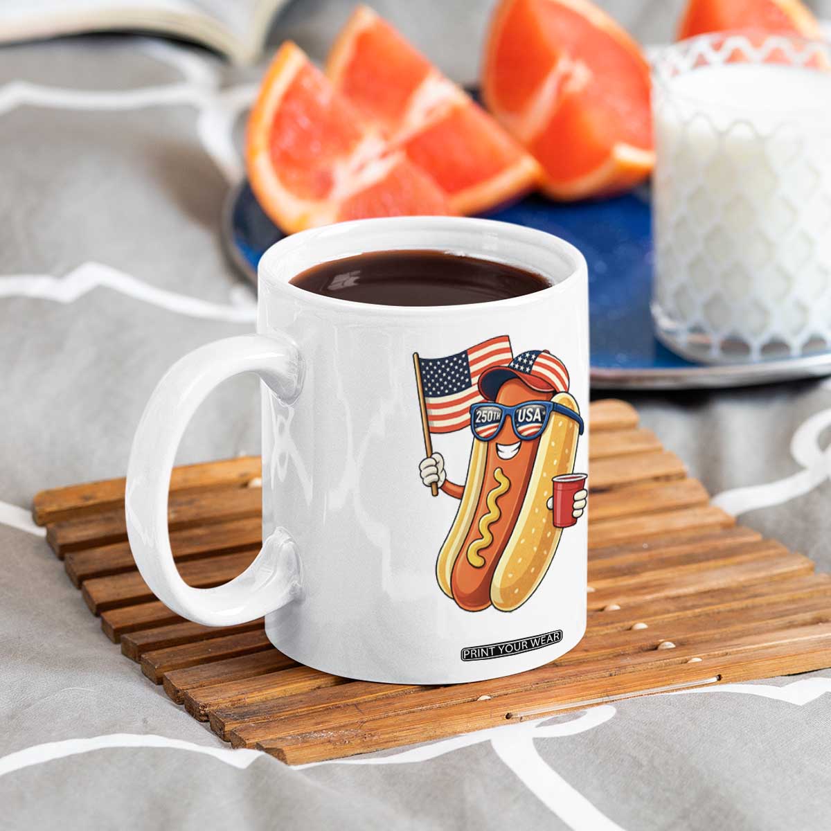 Funny Patriotic Hotdog Coffee Mug USA 250th Anniversary TS12 Print Your Wear