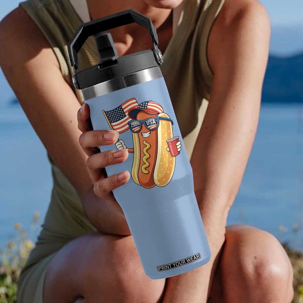 Funny Patriotic Hotdog Flip Straw Tumbler USA 250th Anniversary TS12 One Size: 30 oz Light Blue Print Your Wear
