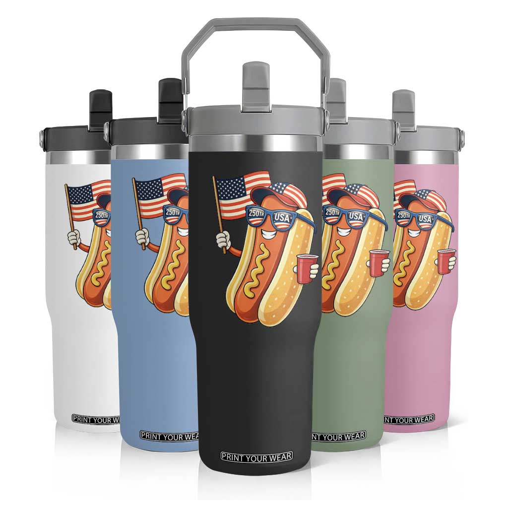 Funny Patriotic Hotdog Flip Straw Tumbler USA 250th Anniversary TS12 Print Your Wear