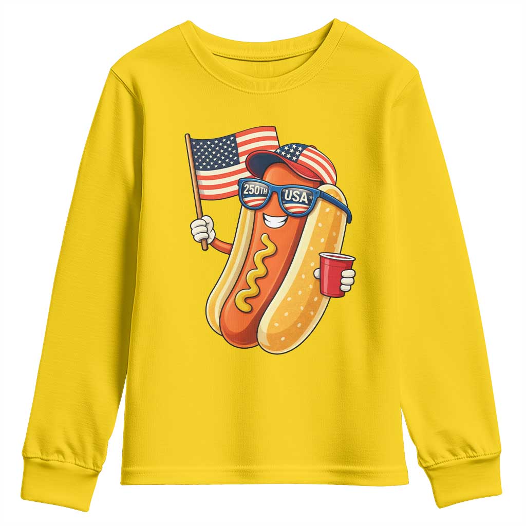 Funny Patriotic Hotdog Youth Sweatshirt USA 250th Anniversary TS12 Daisy Print Your Wear
