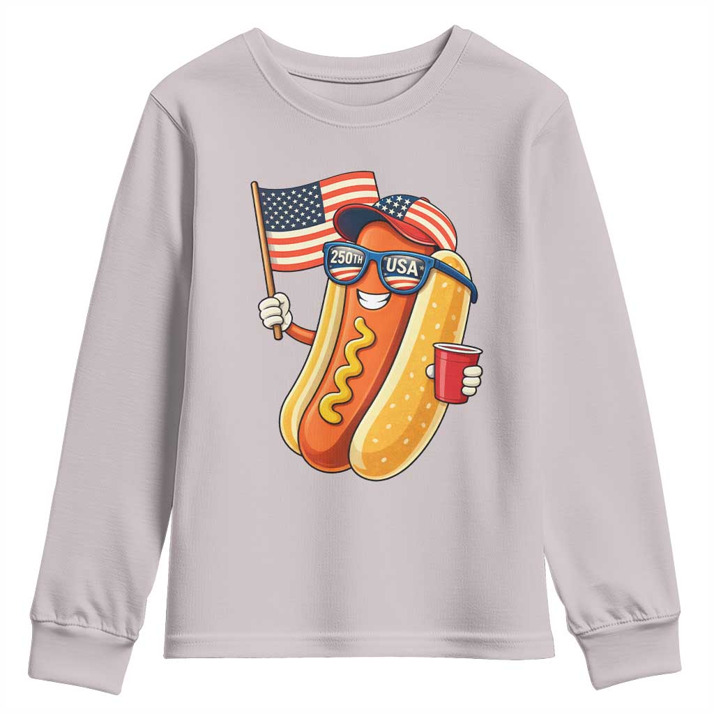 Funny Patriotic Hotdog Youth Sweatshirt USA 250th Anniversary TS12 Ice Gray Print Your Wear