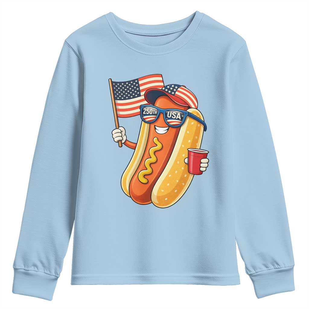 Funny Patriotic Hotdog Youth Sweatshirt USA 250th Anniversary TS12 Light Blue Print Your Wear