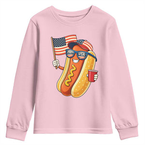 Funny Patriotic Hotdog Youth Sweatshirt USA 250th Anniversary TS12 Light Pink Print Your Wear