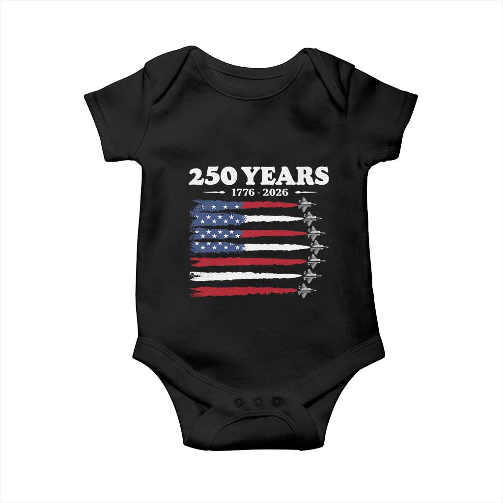 American Flag Fighter Jets Baby Onesie USA 250 Years Of Freedom TS12 Black Print Your Wear