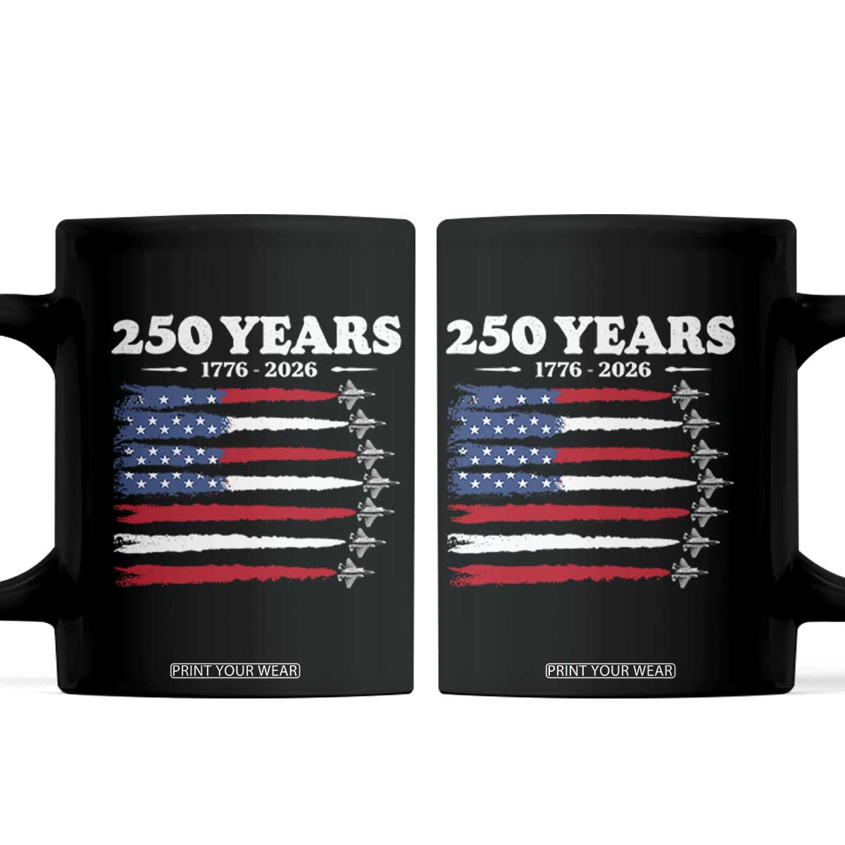 American Flag Fighter Jets Coffee Mug USA 250 Years Of Freedom TS12 Black Print Your Wear