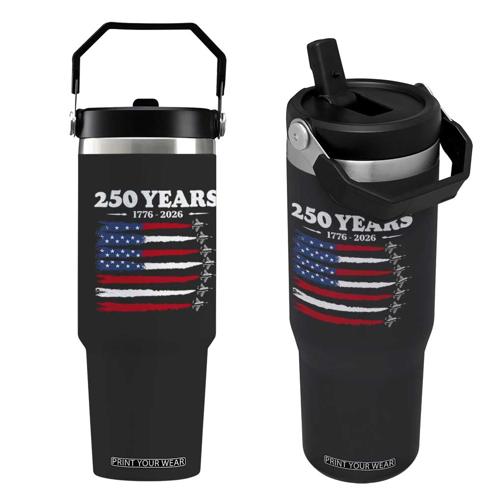 American Flag Fighter Jets Flip Straw Tumbler USA 250 Years Of Freedom TS12 One Size: 30 oz Black Print Your Wear