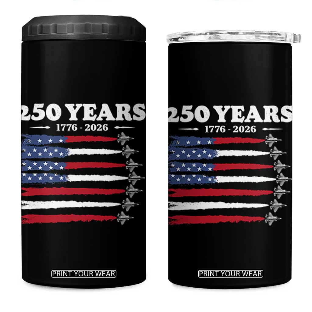 American Flag Fighter Jets 4 in 1 Can Cooler Tumbler USA 250 Years Of Freedom TS12 One Size: 16 oz Black Print Your Wear