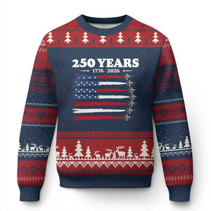 American Flag Fighter Jets Ugly Christmas Sweater USA 250 Years Of Freedom TS12 Navy Red Print Your Wear