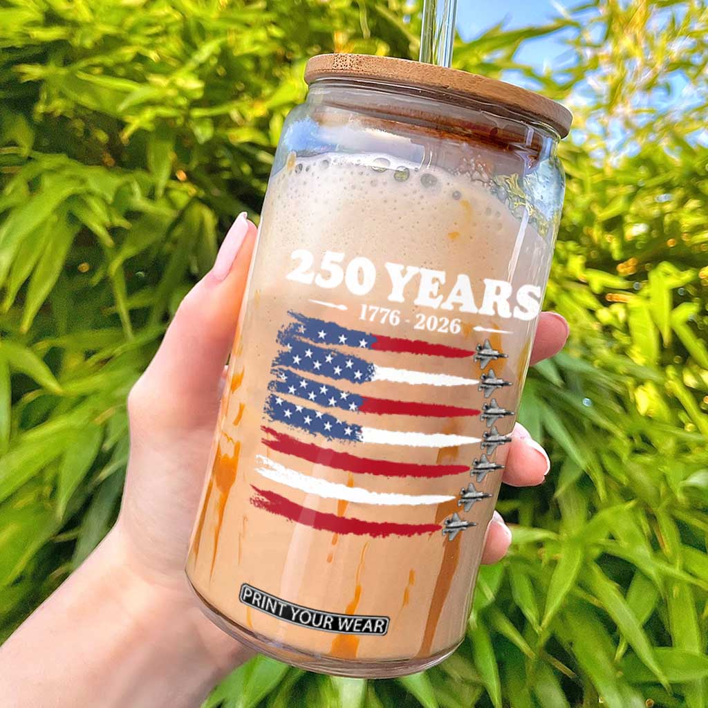 American Flag Fighter Jets Glass Can USA 250 Years Of Freedom TS12 Black Print Your Wear