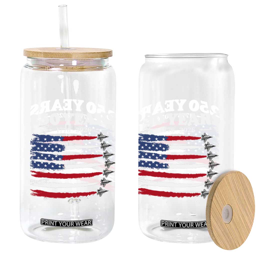 American Flag Fighter Jets Glass Can USA 250 Years Of Freedom TS12 Print Your Wear