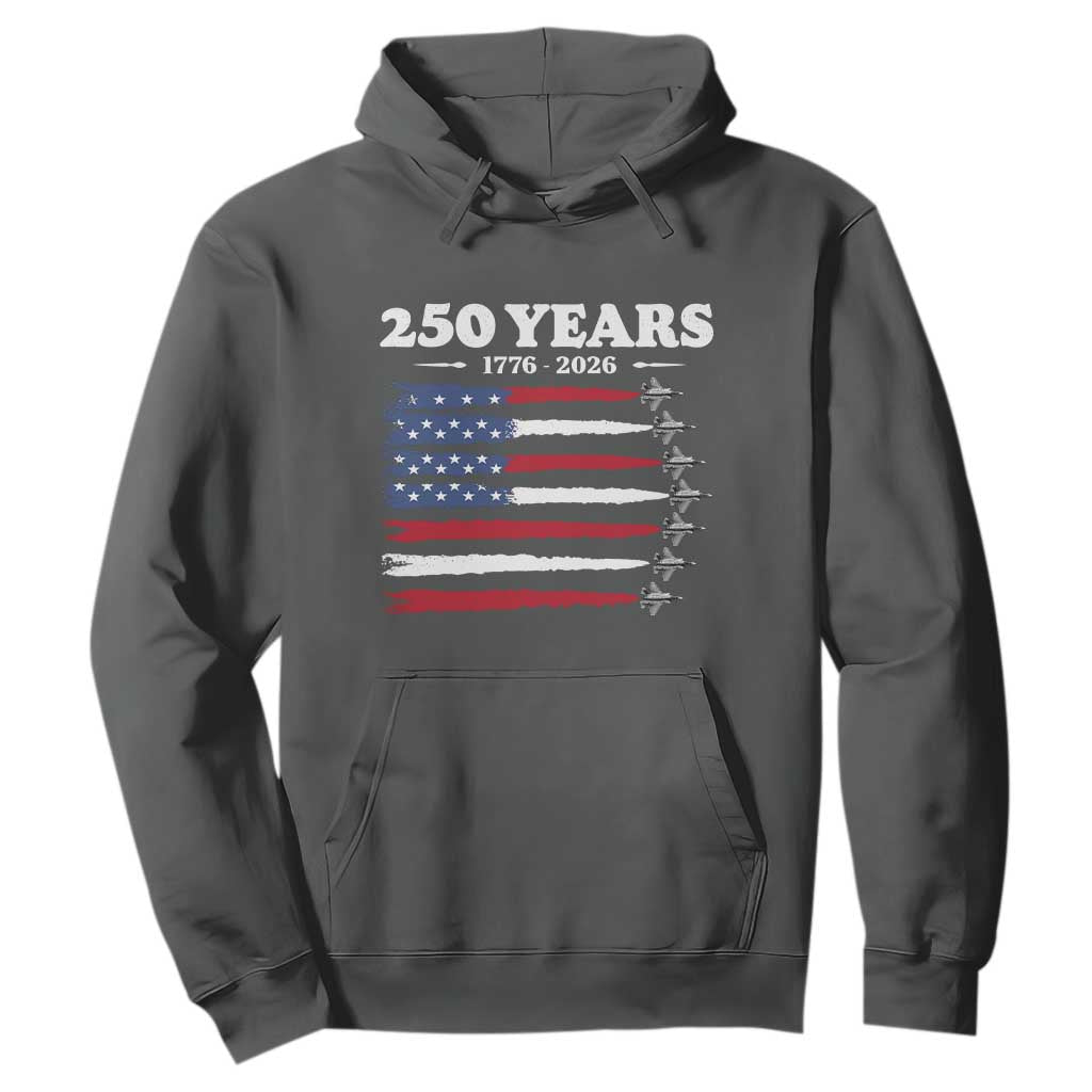 American Flag Fighter Jets Hoodie USA 250 Years Of Freedom TS12 Dark Heather Print Your Wear