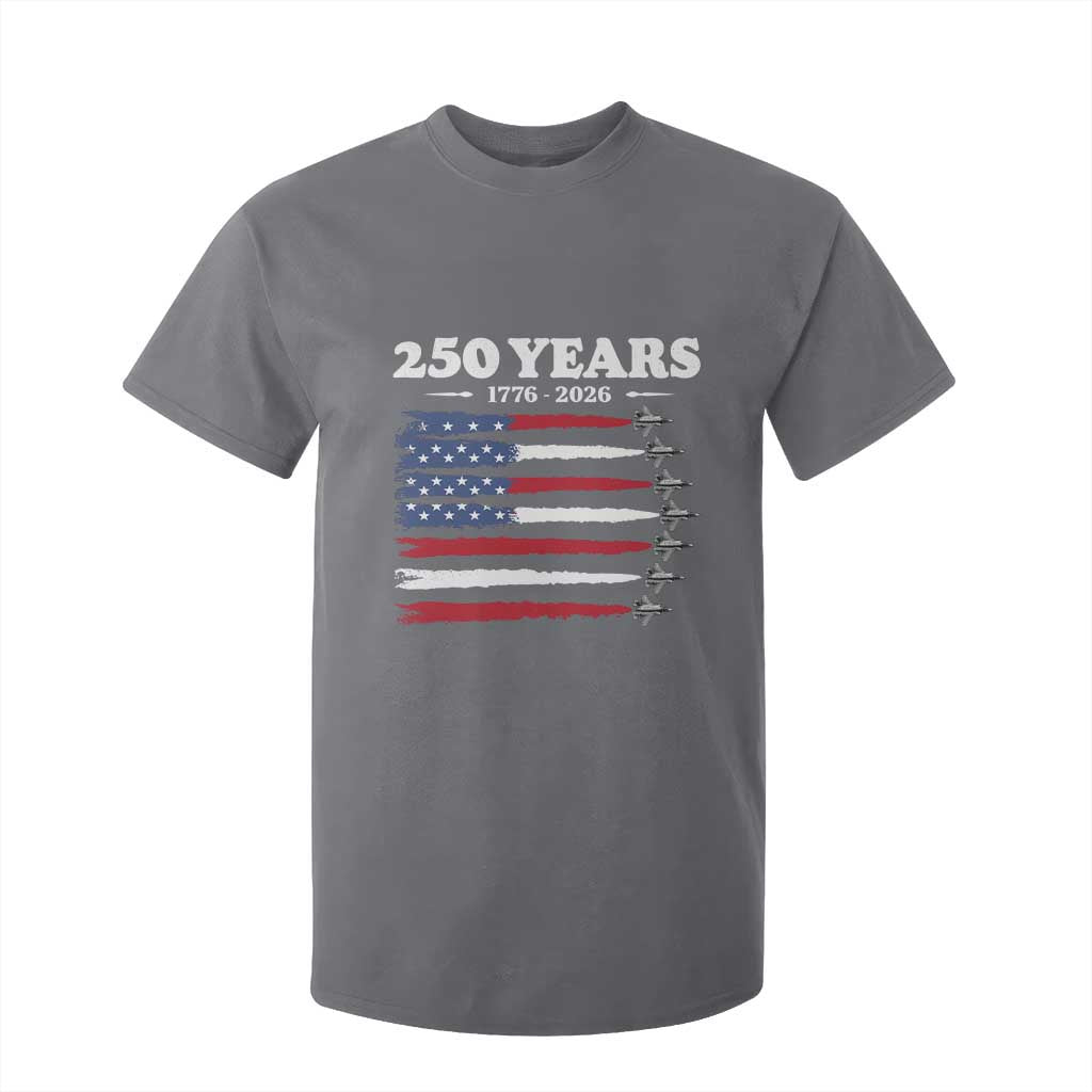 American Flag Fighter Jets T Shirt For Kid USA 250 Years Of Freedom TS12 Charcoal Print Your Wear