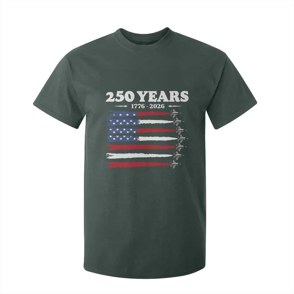 American Flag Fighter Jets T Shirt For Kid USA 250 Years Of Freedom TS12 Dark Forest Green Print Your Wear