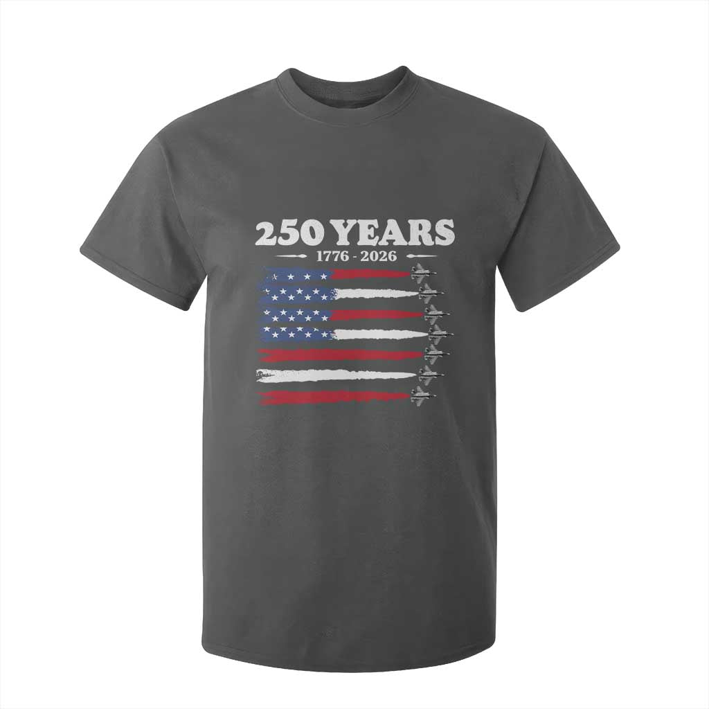 American Flag Fighter Jets T Shirt For Kid USA 250 Years Of Freedom TS12 Dark Heather Print Your Wear