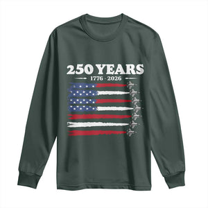 American Flag Fighter Jets Long Sleeve Shirt USA 250 Years Of Freedom TS12 Dark Forest Green Print Your Wear