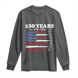 American Flag Fighter Jets Long Sleeve Shirt USA 250 Years Of Freedom TS12 Dark Heather Print Your Wear