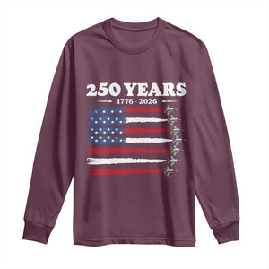 American Flag Fighter Jets Long Sleeve Shirt USA 250 Years Of Freedom TS12 Maroon Print Your Wear