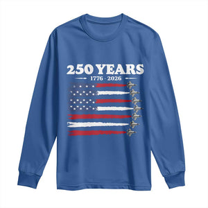 American Flag Fighter Jets Long Sleeve Shirt USA 250 Years Of Freedom TS12 Royal Blue Print Your Wear