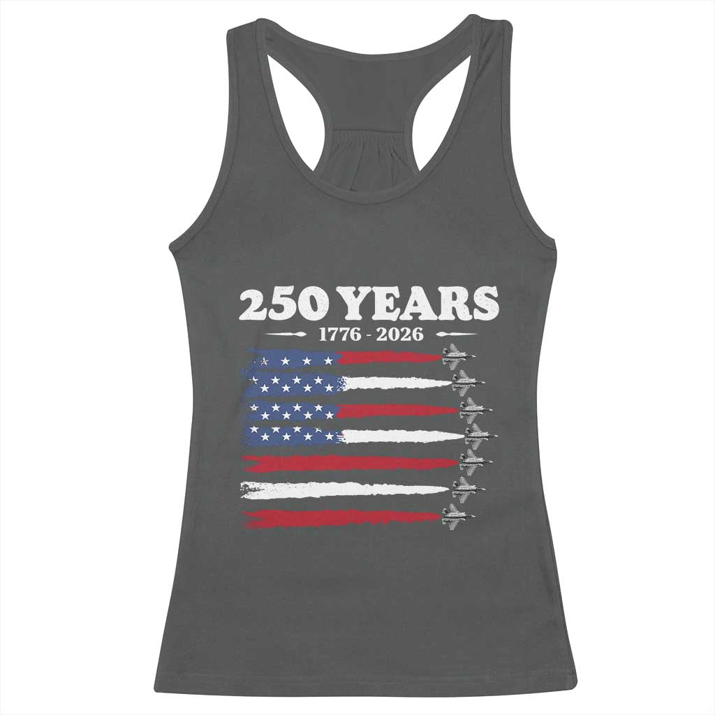 American Flag Fighter Jets Racerback Tank Top USA 250 Years Of Freedom TS12 Dark Heather Print Your Wear