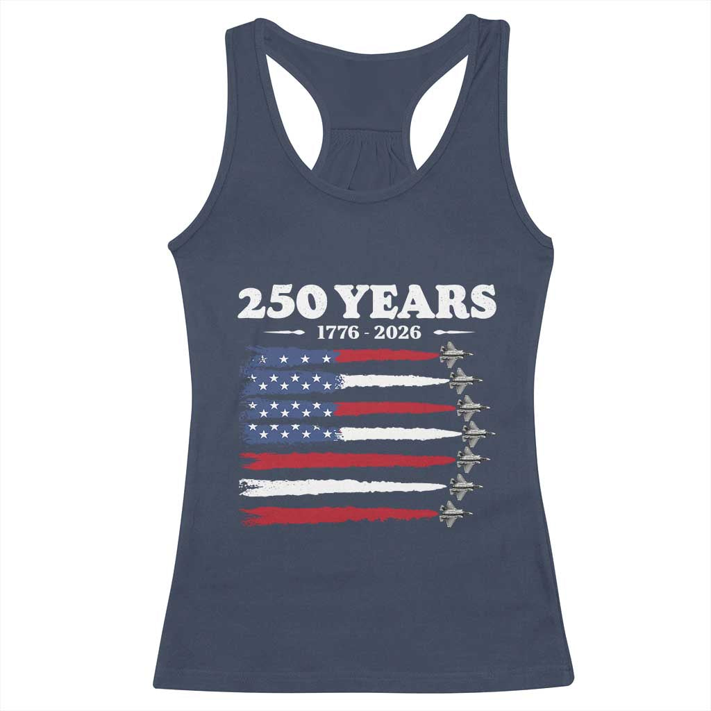 American Flag Fighter Jets Racerback Tank Top USA 250 Years Of Freedom TS12 Navy Print Your Wear