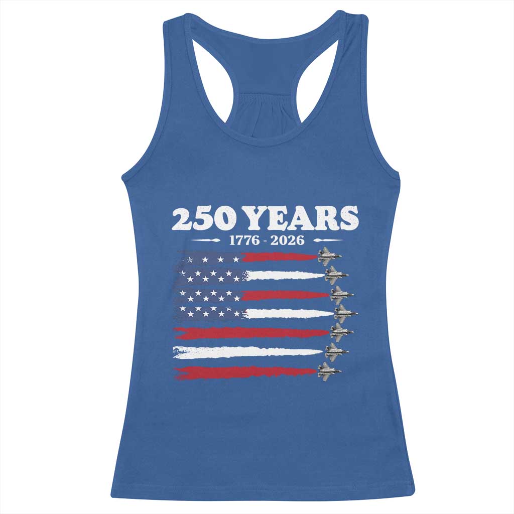 American Flag Fighter Jets Racerback Tank Top USA 250 Years Of Freedom TS12 Royal Blue Print Your Wear