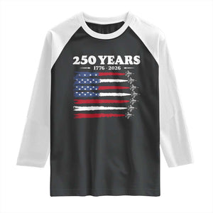 American Flag Fighter Jets Raglan Shirt USA 250 Years Of Freedom TS12 Black White Print Your Wear