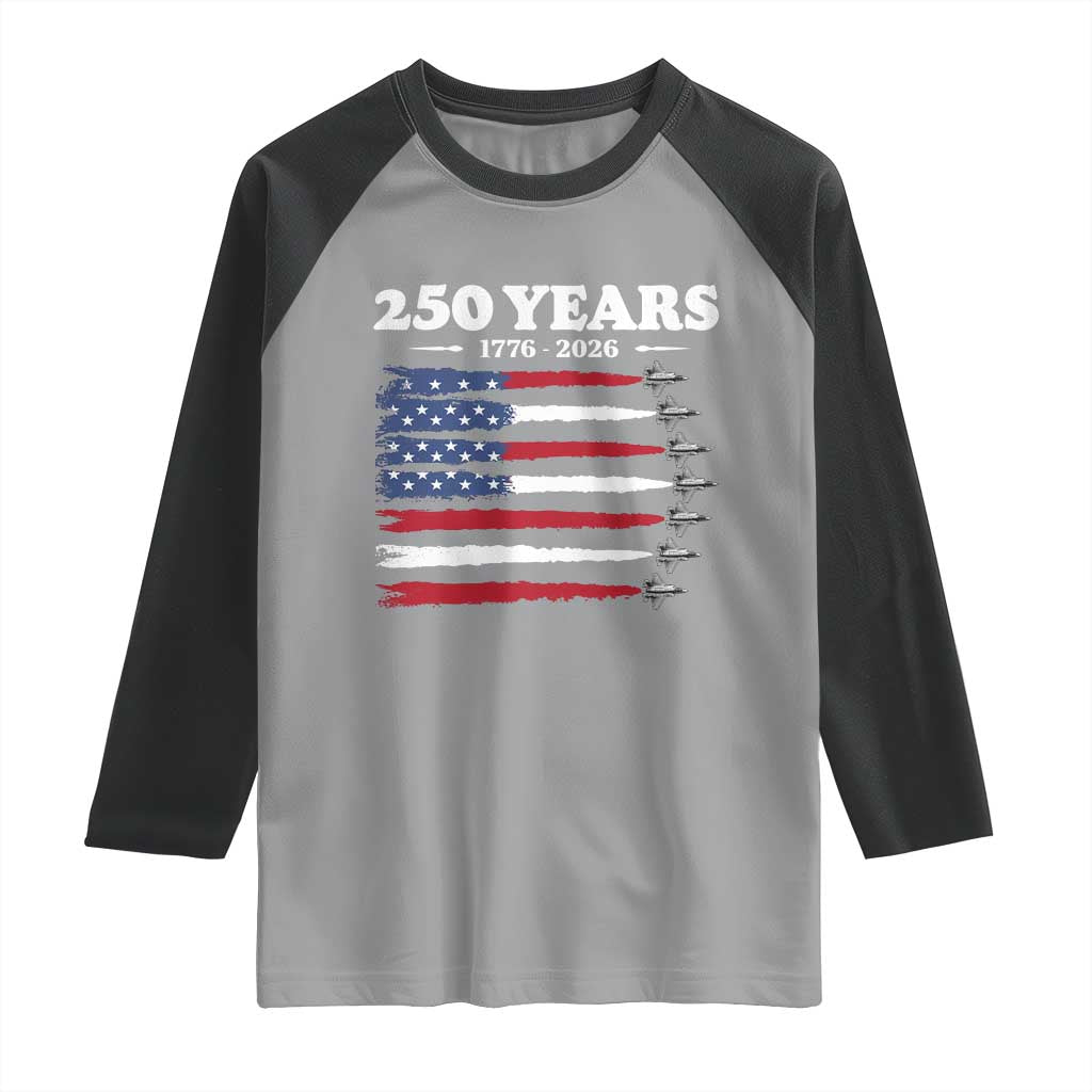 American Flag Fighter Jets Raglan Shirt USA 250 Years Of Freedom TS12 Sport Gray Black Print Your Wear