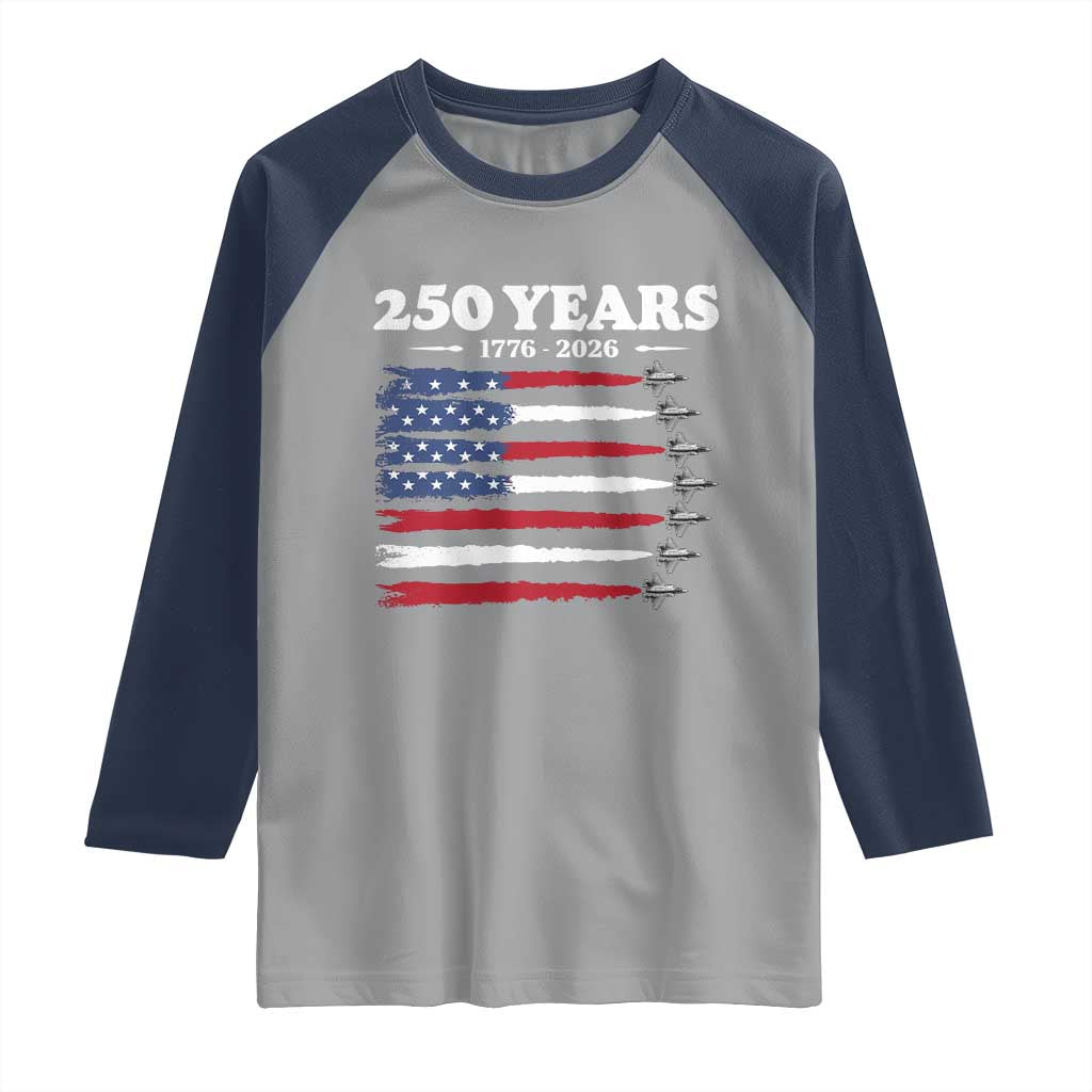 American Flag Fighter Jets Raglan Shirt USA 250 Years Of Freedom TS12 Sport Gray Navy Print Your Wear