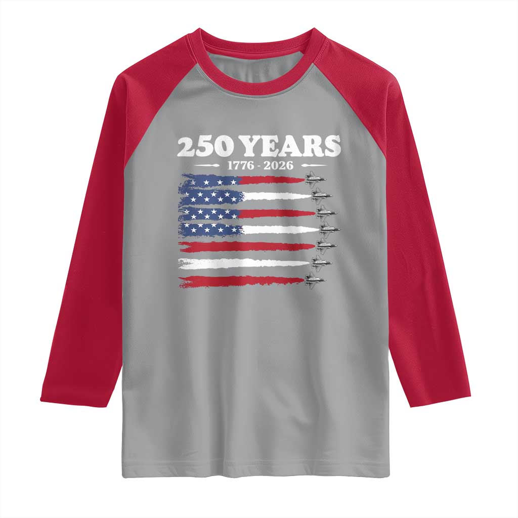 American Flag Fighter Jets Raglan Shirt USA 250 Years Of Freedom TS12 Sport Gray Red Print Your Wear