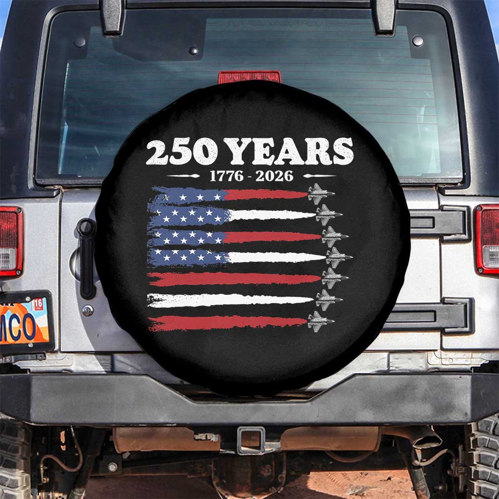 American Flag Fighter Jets Spare Tire Cover USA 250 Years Of Freedom TS12 No hole Black Print Your Wear