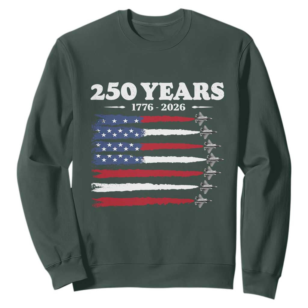 American Flag Fighter Jets Sweatshirt USA 250 Years Of Freedom TS12 Dark Forest Green Print Your Wear