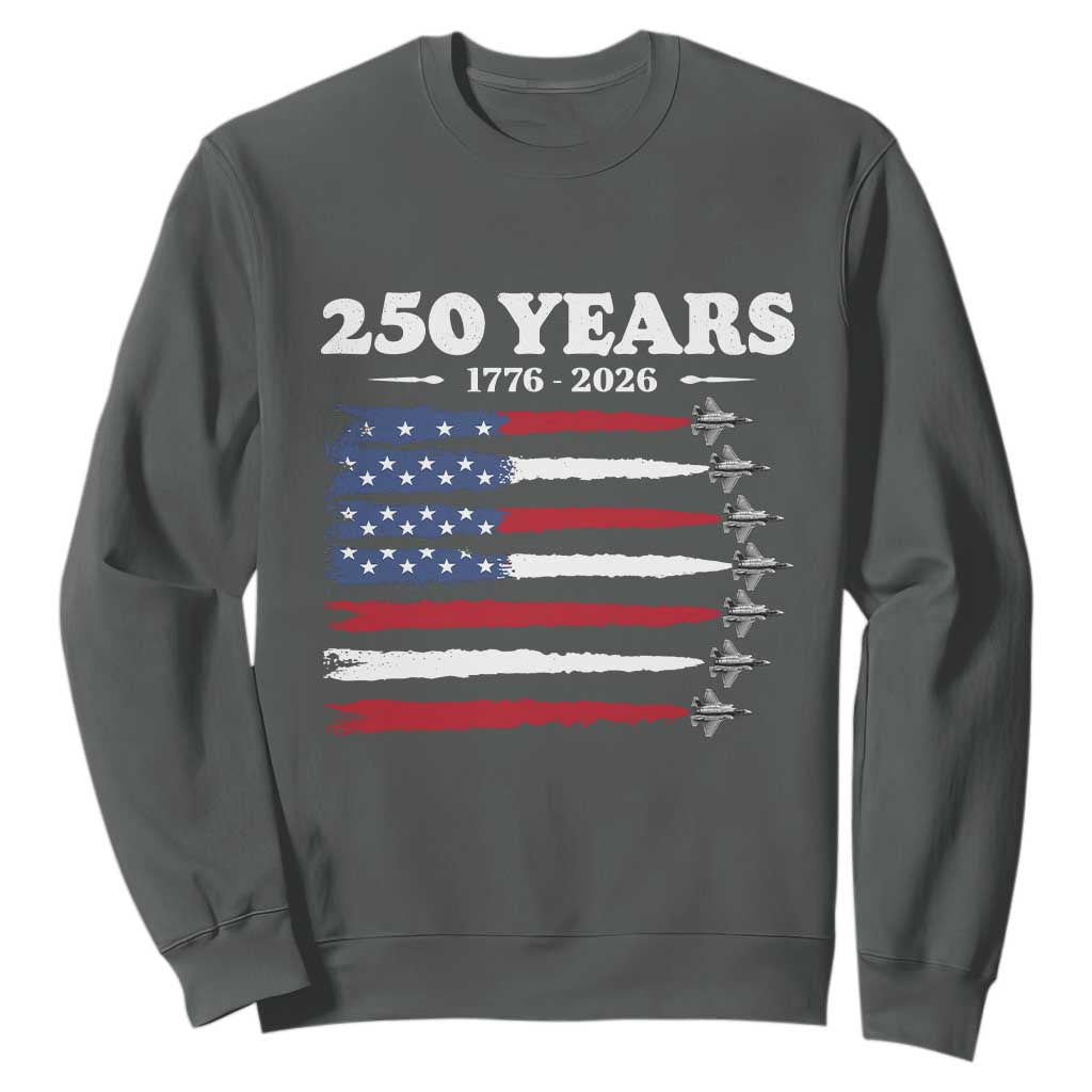American Flag Fighter Jets Sweatshirt USA 250 Years Of Freedom TS12 Dark Heather Print Your Wear