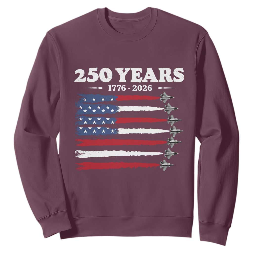 American Flag Fighter Jets Sweatshirt USA 250 Years Of Freedom TS12 Maroon Print Your Wear