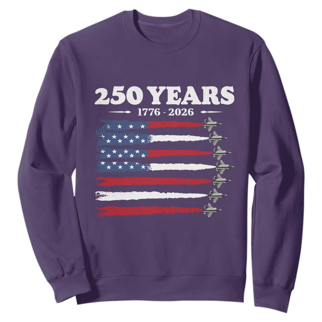 American Flag Fighter Jets Sweatshirt USA 250 Years Of Freedom TS12 Purple Print Your Wear