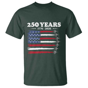 American Flag Fighter Jets T Shirt USA 250 Years Of Freedom TS12 Dark Forest Green Print Your Wear