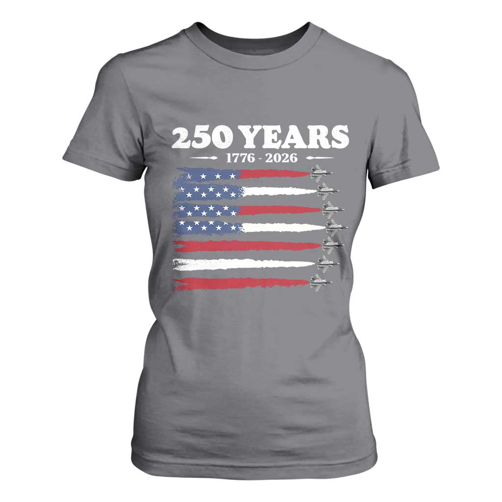 American Flag Fighter Jets T Shirt For Women USA 250 Years Of Freedom TS12 Charcoal Print Your Wear