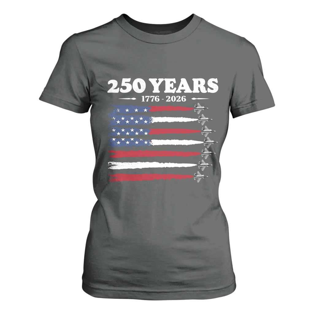 American Flag Fighter Jets T Shirt For Women USA 250 Years Of Freedom TS12 Dark Heather Print Your Wear