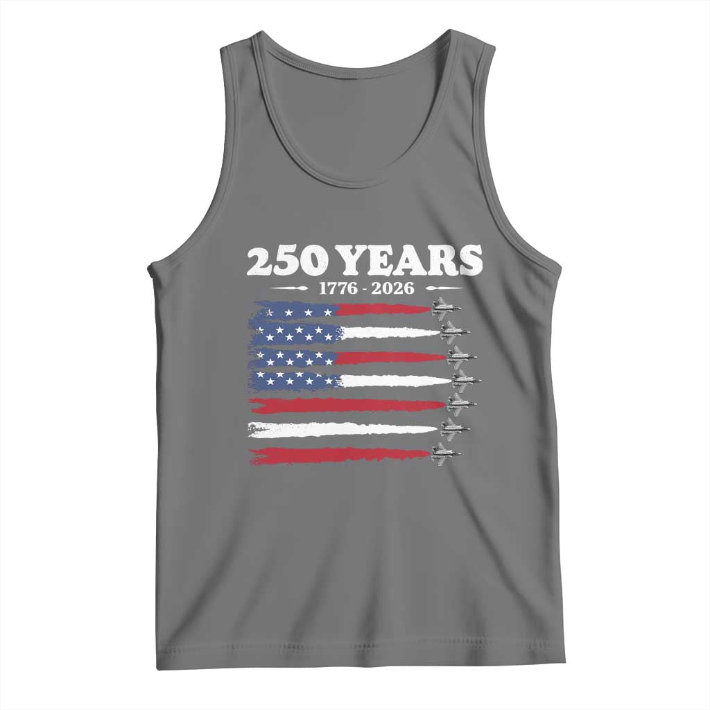 American Flag Fighter Jets Tank Top USA 250 Years Of Freedom TS12 Black Heather Print Your Wear