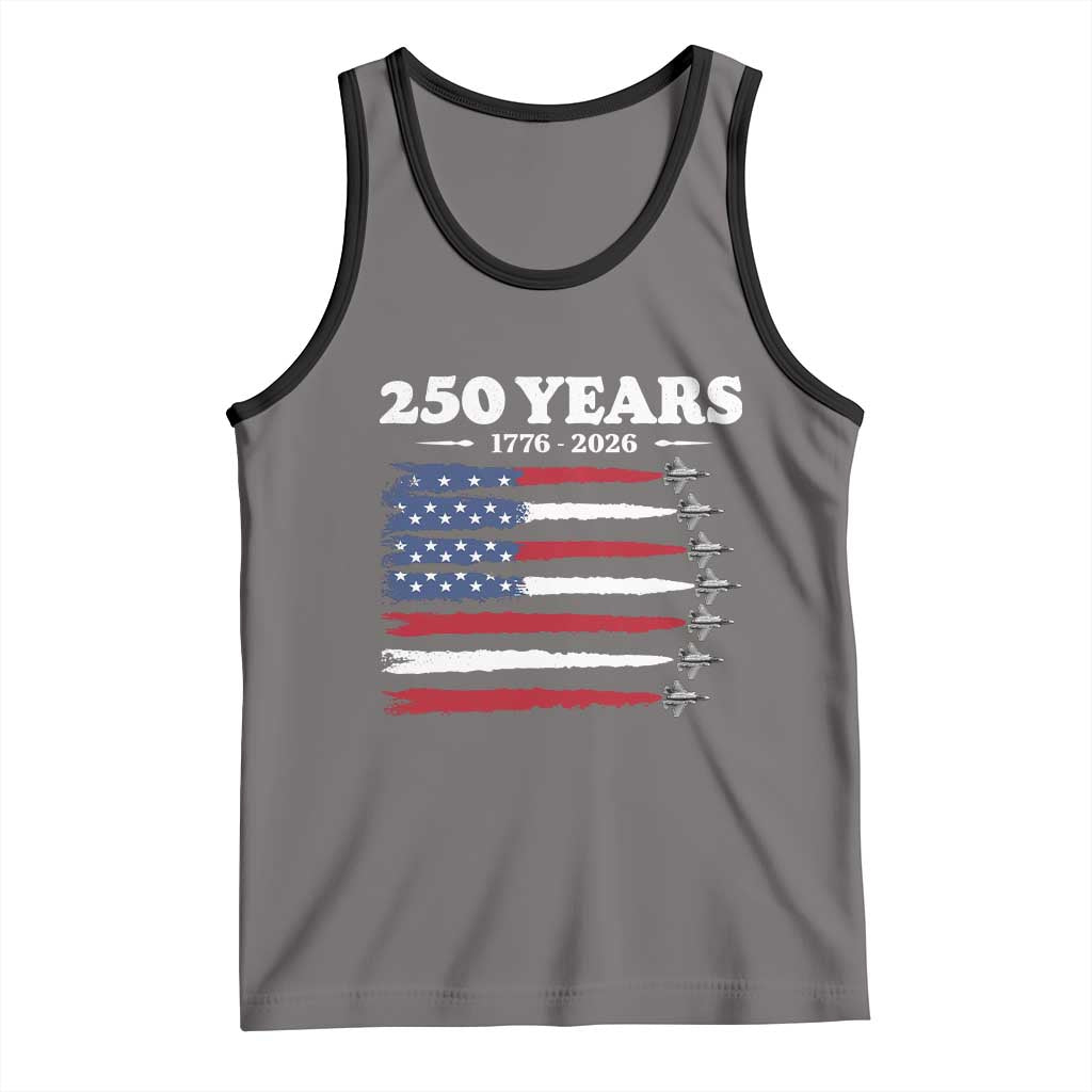 American Flag Fighter Jets Tank Top USA 250 Years Of Freedom TS12 Deep Heather Black Print Your Wear