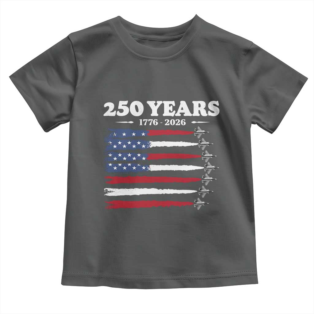 American Flag Fighter Jets Toddler T Shirt USA 250 Years Of Freedom TS12 Dark Heather Print Your Wear