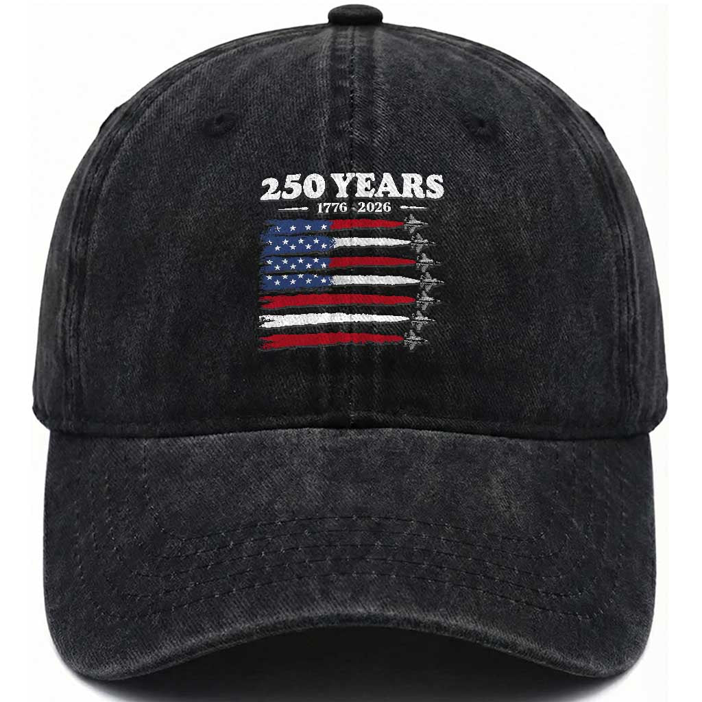 American Flag Fighter Jets Washed Cotton Baseball Cap USA 250 Years Of Freedom TS12 Washed Cap Universal Fit Black Print Your Wear