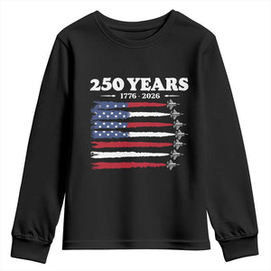 American Flag Fighter Jets Youth Sweatshirt USA 250 Years Of Freedom TS12 Black Print Your Wear