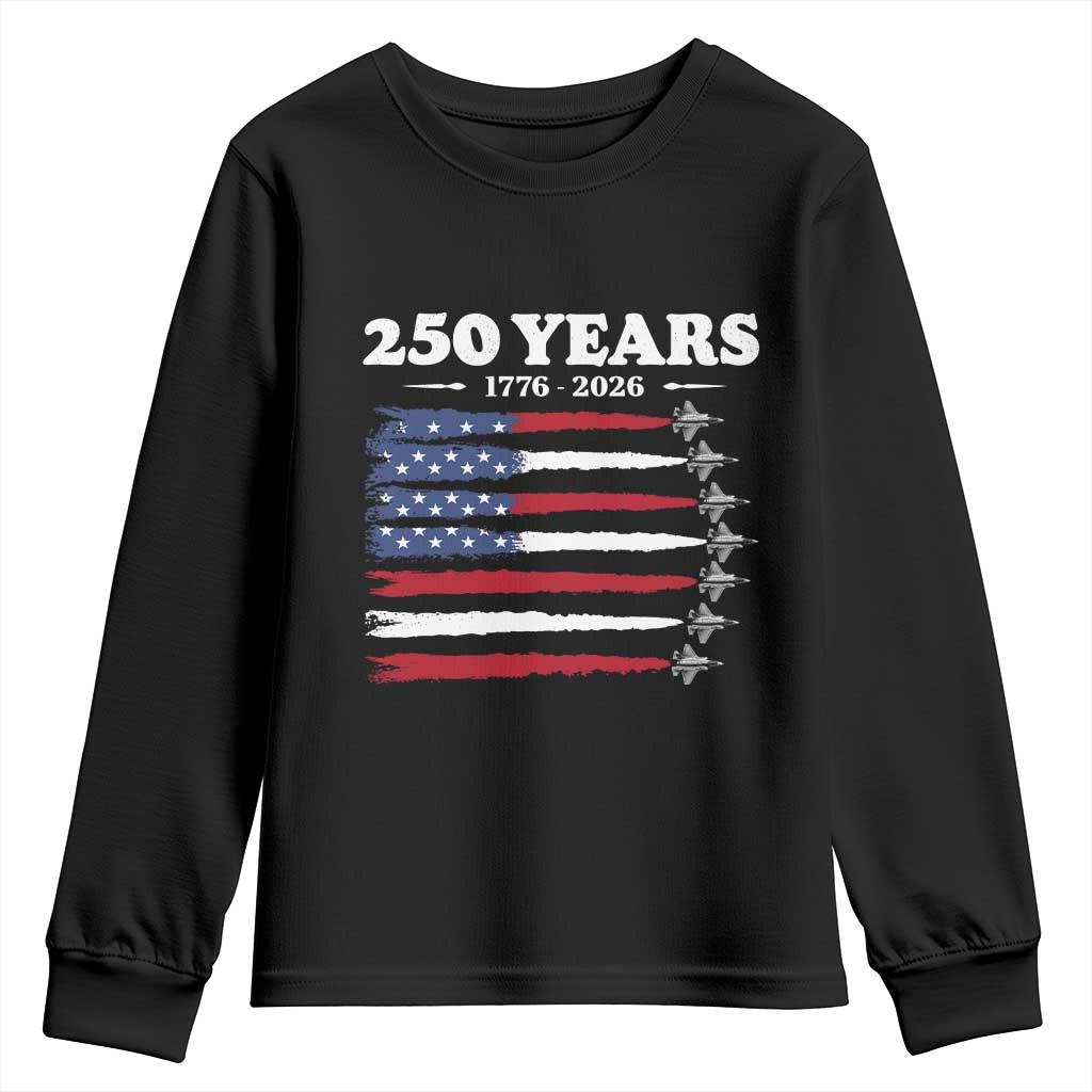 American Flag Fighter Jets Youth Sweatshirt USA 250 Years Of Freedom TS12 Black Print Your Wear