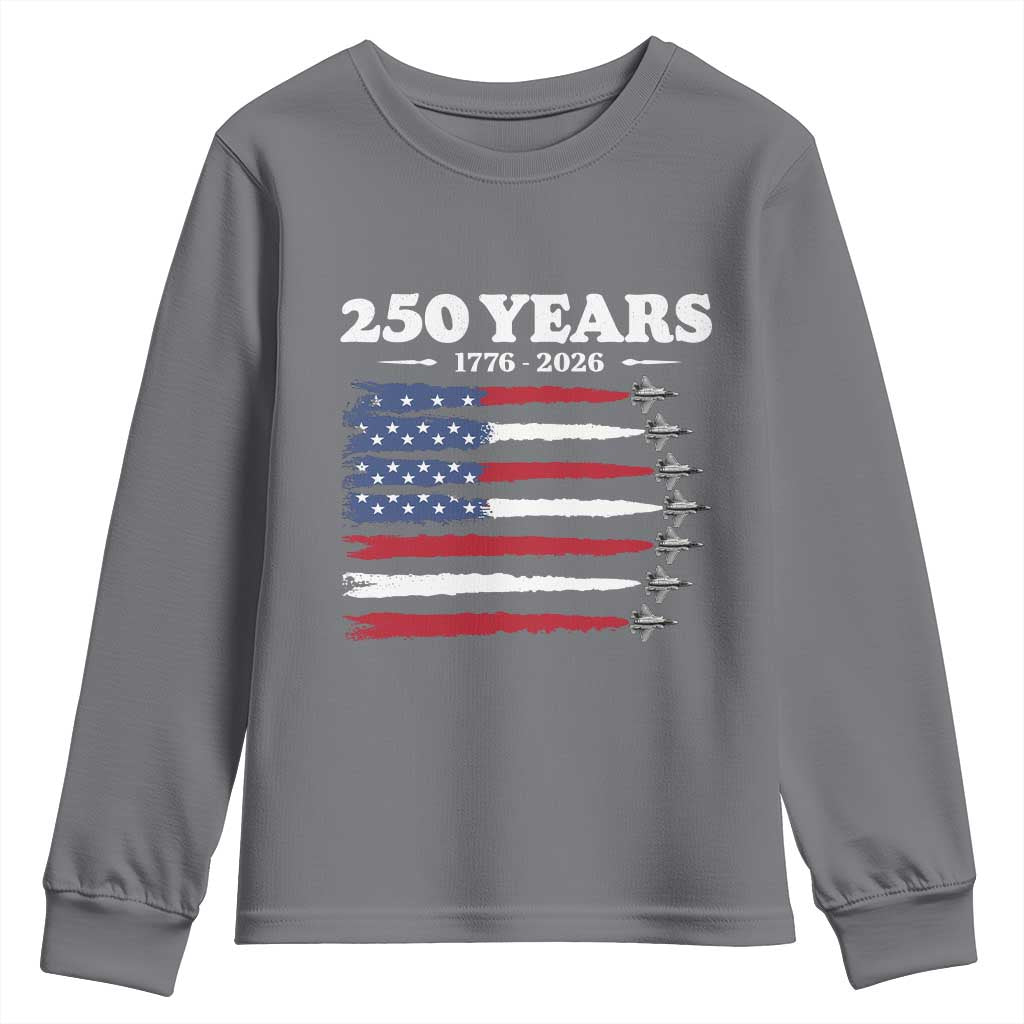 American Flag Fighter Jets Youth Sweatshirt USA 250 Years Of Freedom TS12 Charcoal Print Your Wear