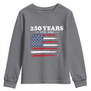 American Flag Fighter Jets Youth Sweatshirt USA 250 Years Of Freedom TS12 Charcoal Print Your Wear
